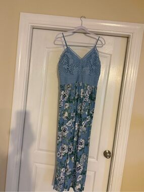 No Boundaries Pale Blue Crochet Tank Dress